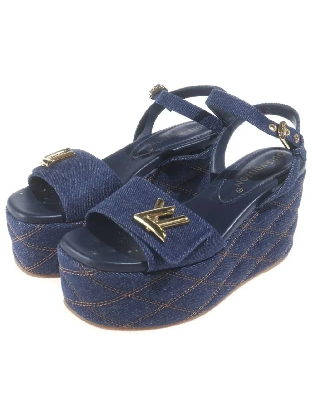 Louis Vuitton Shake Line Platform Sandals Navy Denim